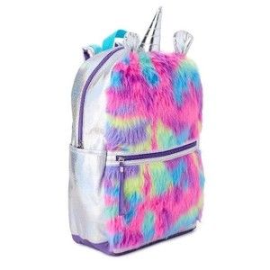 Girls Tie dye unicorn faux fur plush backpack